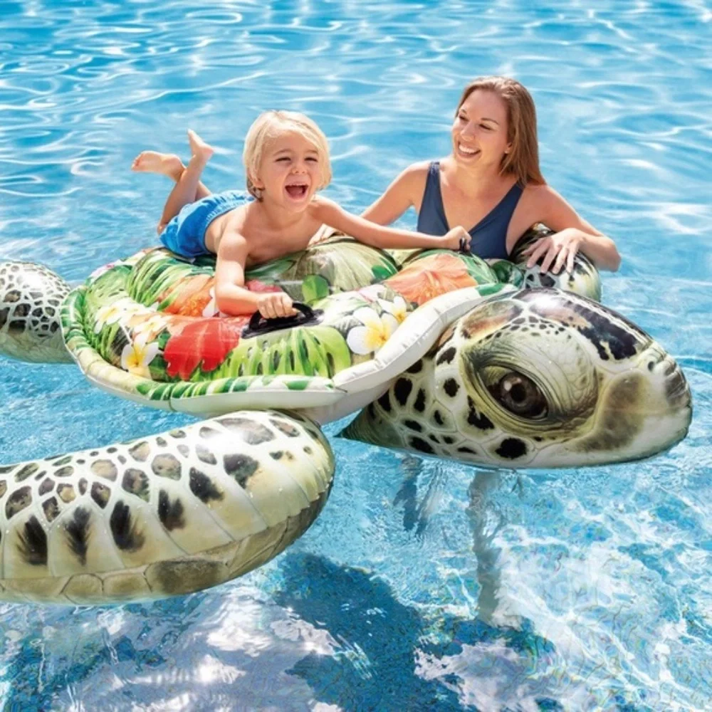 Intex Realistic Sea Turtle Inflatable Ride On Pool Float with Heavy Duty Handles